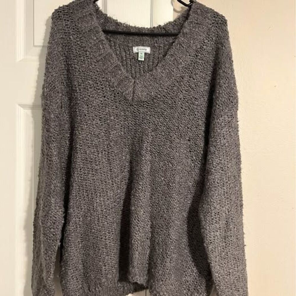 NWT Susina Gray V-Neck Bouclé Knit Sweater Size XL